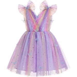 Tulle butterfly dress stars Toddler girl Sparkle Sequins Wedding Formal Birthday